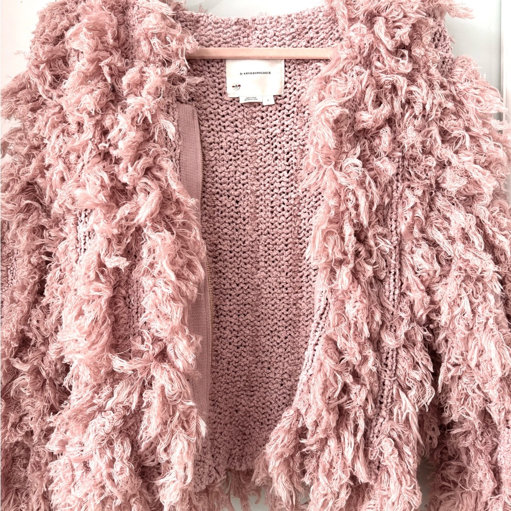 Anthropologie NWT Bubble Textured Sweater Jacket Sz L Pink Rose 2 way Zip BOHO - Picture 5 of 14